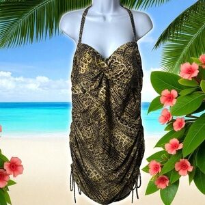 NEW Swimsuits For All Crocodile Animal Print Halter Swim Dress Resort Size 22